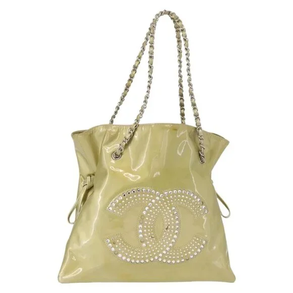 CHANEL COCO Mark Chain Shoulder Bag Patent leather Gold CC Auth 152287 - Picture 2 of 16